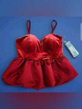 NYC Red Satin Peplum Bustier Camisole